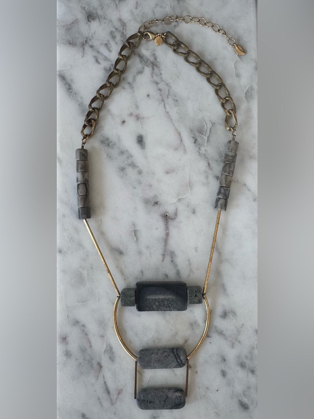 David Aubrey- Gray Stone and Gold-Tone Geometric Necklace